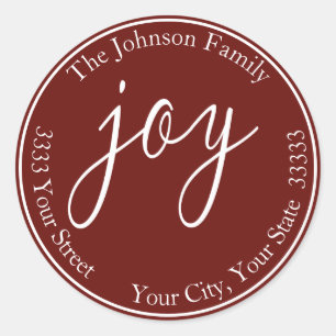 Marsala Joy Holiday Round-Rücksendeadresse Runder Aufkleber