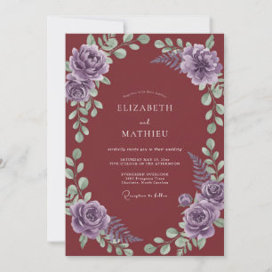 Marsala-Lavendel-Aquarell-Hochzeit Einladung