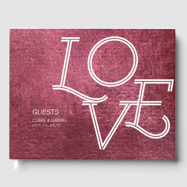 Marsala Liebe Modernes, einfaches Gästebuch (Vorderseite)