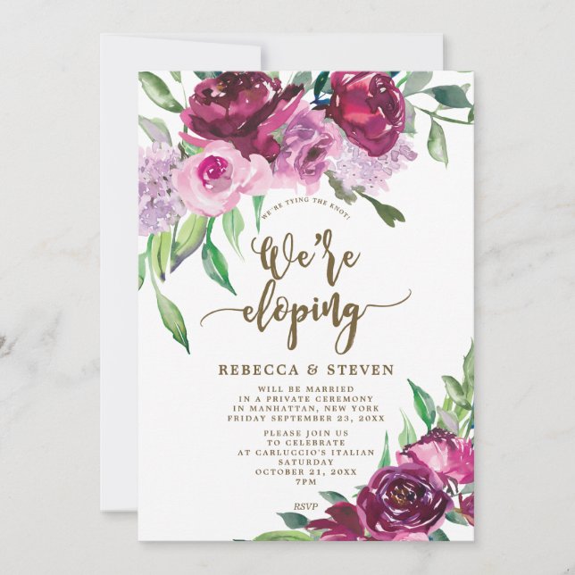 Marsala lila floral elegant wir sind dabei einladung (Vorderseite)