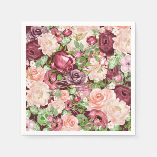 Marsala Maroon Burgundy Rustic Floral Blume Serviette