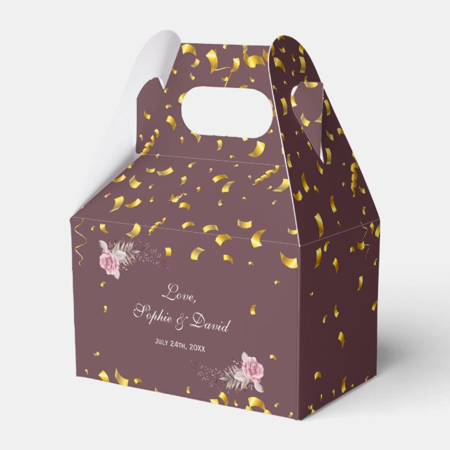 Marsala Maroon Floral Gold Confetti Wedding Geschenkschachtel (Vorderseite)