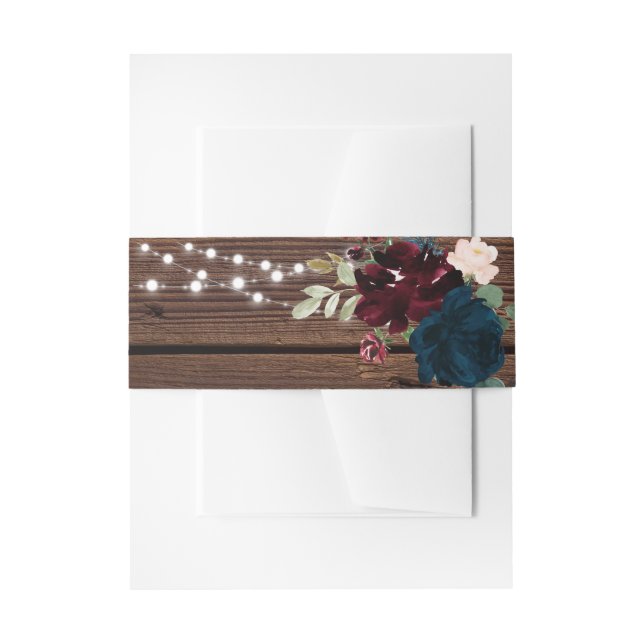 Marsala & Navy Blume Rustikale Holzhochzeit Einladungsbanderole (Vorderseite Beispiel)
