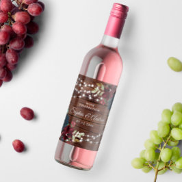 Marsala & Navy Blume Rustikale Holzhochzeit Weinetikett