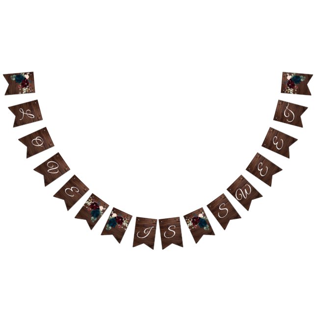 Marsala & Navy Blume Rustikale Holzhochzeit Wimpelkette (Alle)