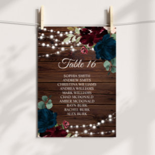Marsala & Navy Blume Rustikale Seating Chart 16 Einladung