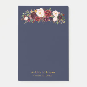 Marsala Navy Elegant Floral Wedding Post-it Notes Klebezettel