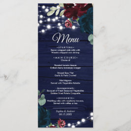 Marsala & Navy Fleurs Mariage de bois Menu