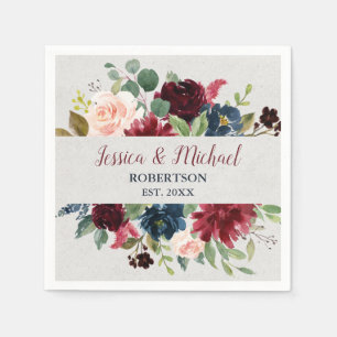 Marsala & Navy Shabby Chic Hochzeitscocktail Serviette