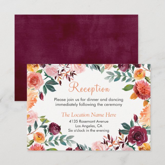 Marsala Orange Botanischer Garten Empfang Card Begleitkarte (Vorne/Hinten)