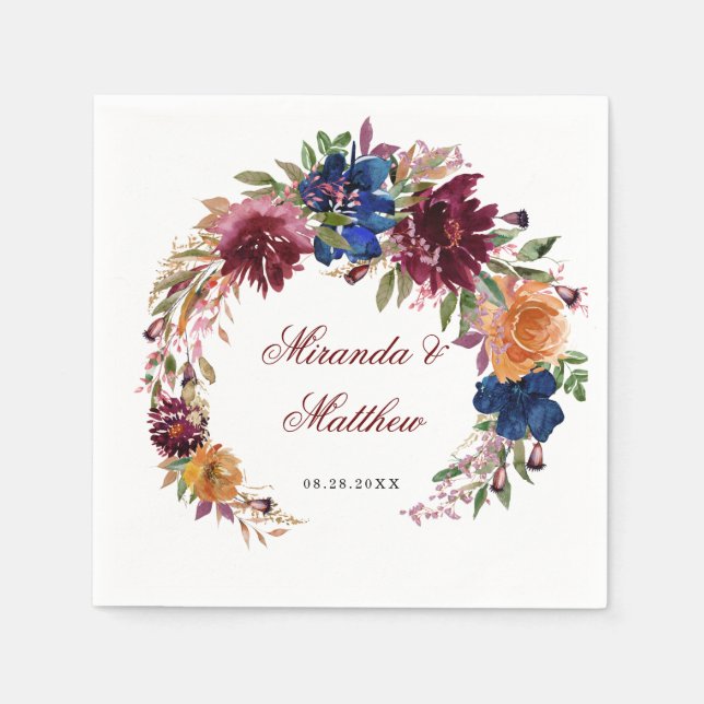 Marsala Orange Floral Geometric Wedding Serviette (Vorderseite)