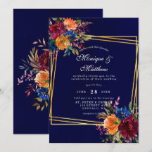 Marsala Orange Floral Gold Geometric Wedding