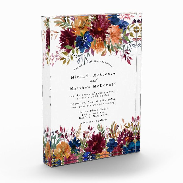 Marsala Orange Keepake Wedite Einladung Fotoblock (Links)