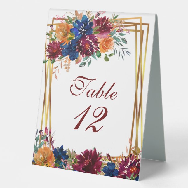 Marsala Orange Tischnummern für Hochzeiten von See Tischaufsteller (Vorderseite)