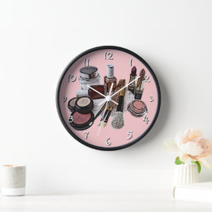 Marsala Pastell Rosa Schönheitssalon-Make-up-Produ Wanduhr