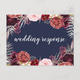 Marsala Peony Wedding RSVP Postkarten