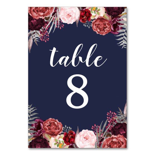 Marsala Peony Wedding Tischnummer Cards (Vorderseite)