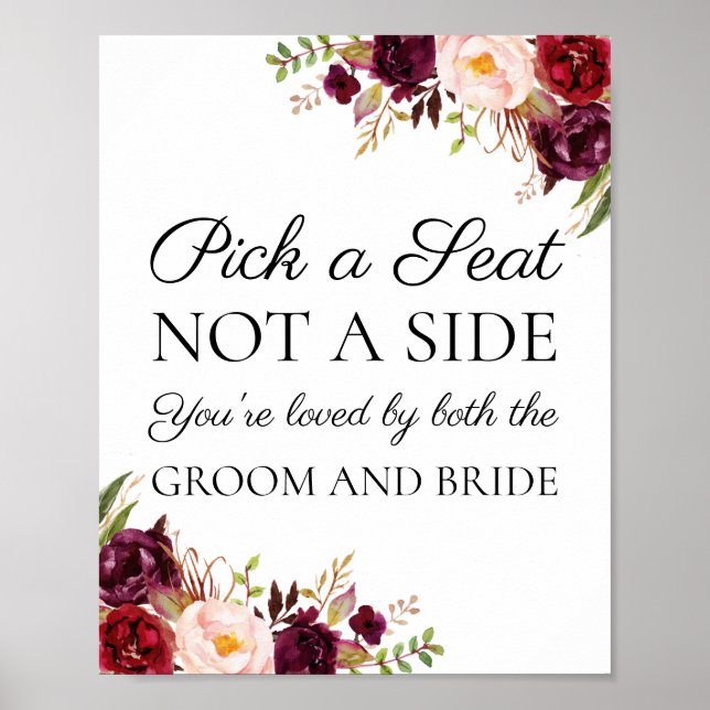 Marsala & Pink Floral Wählen Sie einen Platz, kein Poster (Vorne)