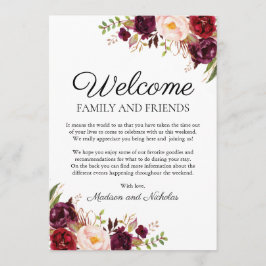 Marsala & Pink Floral Wedding Hotel Welcome Cards Programm