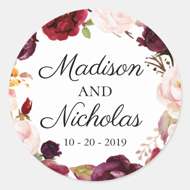 Marsala Pink Floral Wedding Umschlag Aufkleber Sti (Vorderseite)