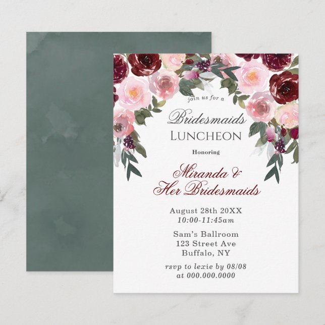 Marsala Pink Painted Peony Bridesmaids Luncheon Einladung (Vorne/Hinten)