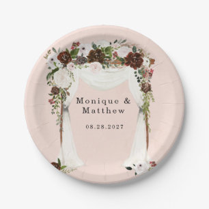 Marsala Pink Wasserfarbe Blumenkanopie Hochzeit Pappteller