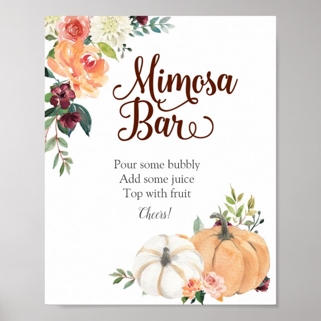 Marsala Pumpkin Floral Mimosa Bar Sign Poster (Vorne)
