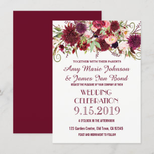 Marsala Red Bourgogne Floral Wedding Invitations