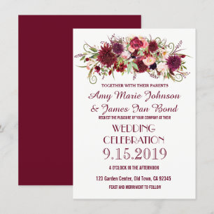 Marsala Red Bourgogne Floral Wedding Invitations