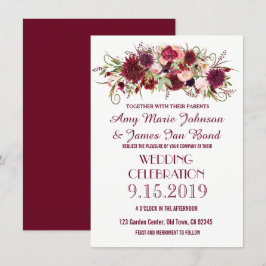 Marsala Red Burgund Floral Wedding Einladungen
