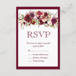 Marsala Red Burgundy Floral Boho Wedding RSVP Card