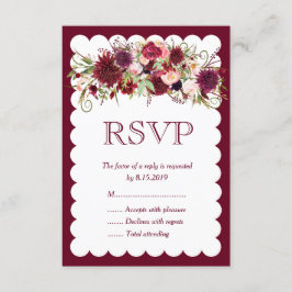 Marsala Red Burgundy Floral Boho Wedding RSVP Card
