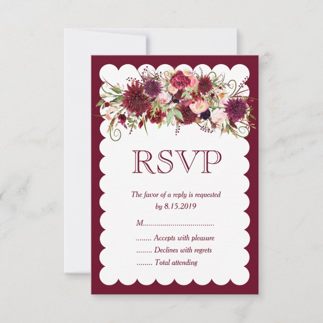 Marsala Red Burgundy Floral Boho Wedding RSVP Card Karte (Vorderseite)