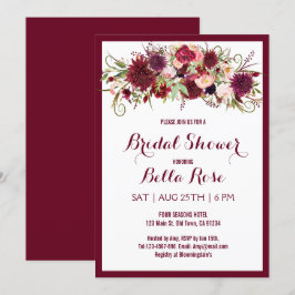 Marsala Red Burgundy Floral Brautparty Card Einladung