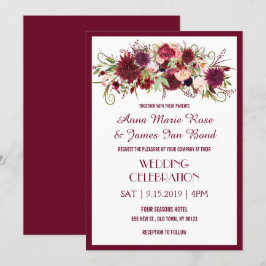 Marsala Red Burgundy Floral Chic Wedding Cards Einladung