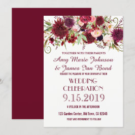 Marsala Red Burgundy Floral Chic Wedding Cards Einladung