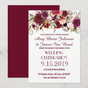 Marsala Red Burgundy Floral Chic Wedding Cards Einladung