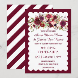 Marsala Red Burgundy Floral Chic Wedding Einladung