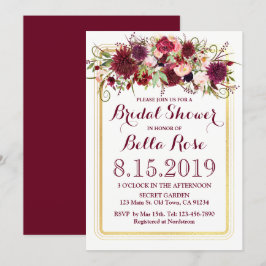 Marsala Red Burgundy Gold Brautparty Einladung