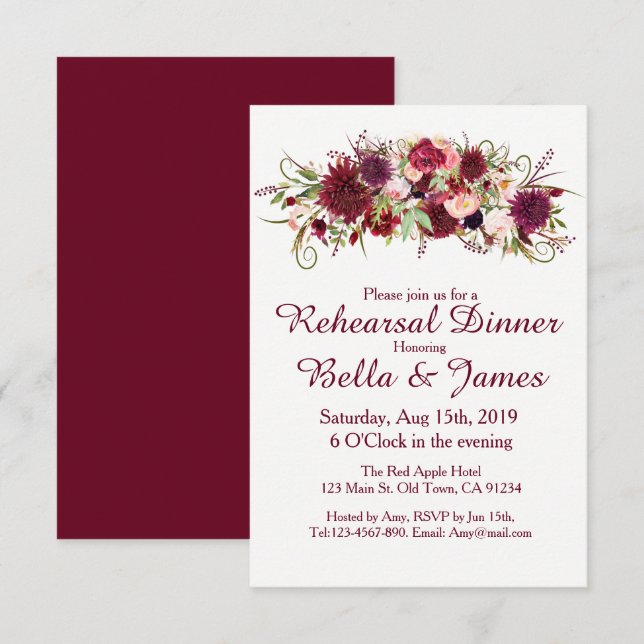 Marsala Red Burgundy Wedding Probe Einladungen (Vorne/Hinten)