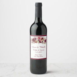 Marsala Red Floral Boho Wedding Wine Labels Weinetikett