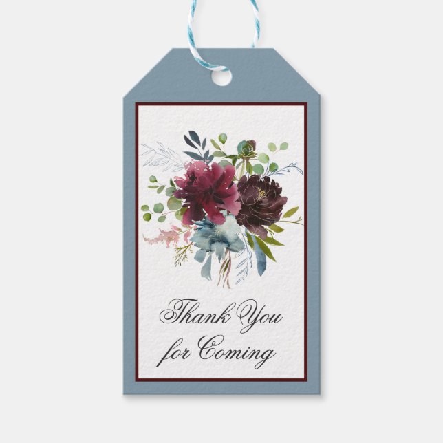 Marsala Red und Blue Floral Vielen Dank Geschenkanhänger (Vorderseite)