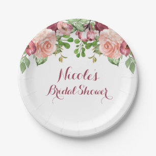 Marsala rosa Blumen Florale Hochzeitseleganz Pappteller