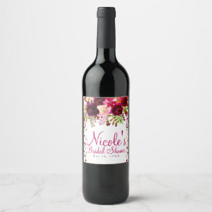 Marsala Rosa Blumig Gold Burgund Stark Hochzeit Weinetikett