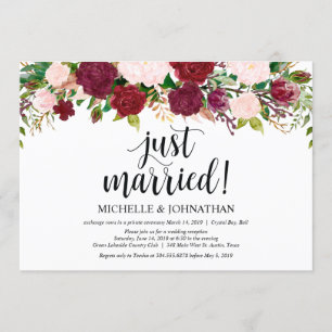 Marsala Rosa Florale Hochzeits-Elopement-Rezeption Einladung