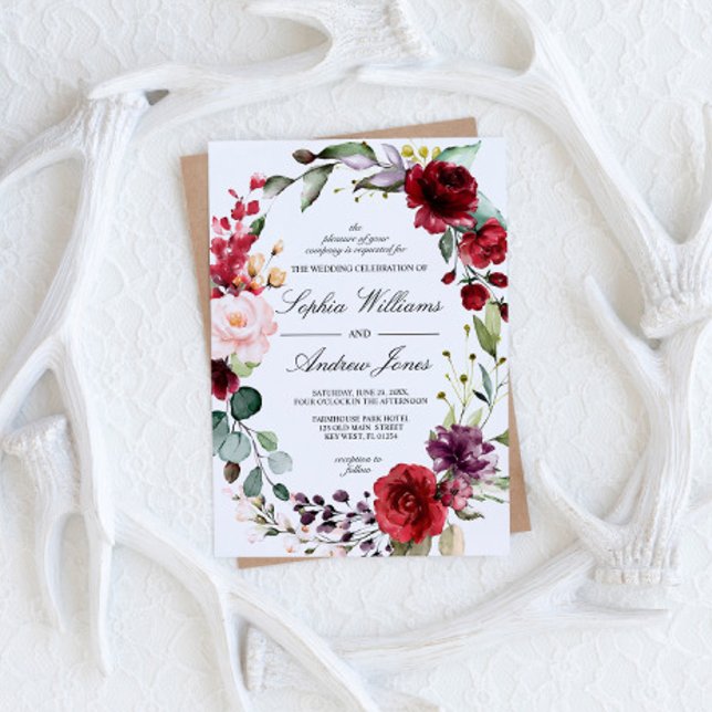 Marsala Rose Floral Wedding Einladung (Von Creator hochgeladen)