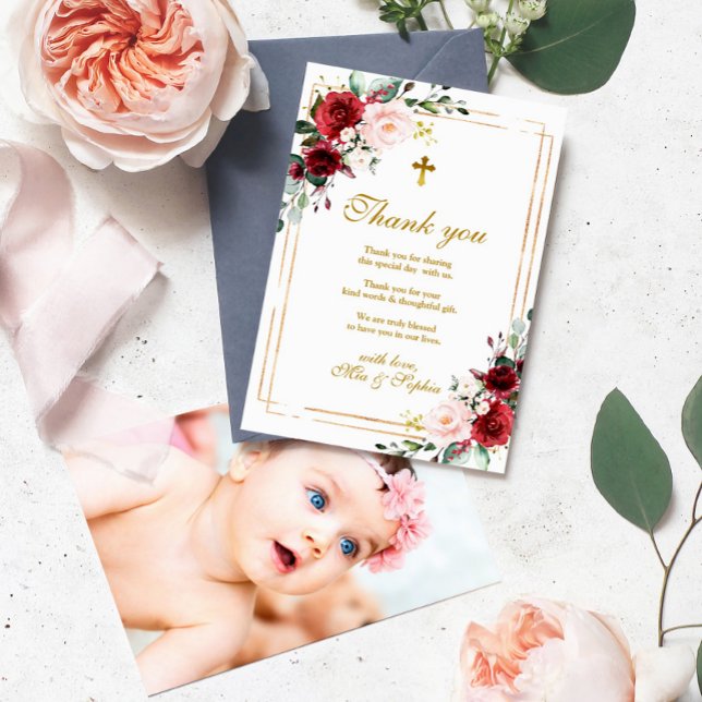 Marsala Rose & Gold Photo Carte de remerciements B (Créateur téléchargé)