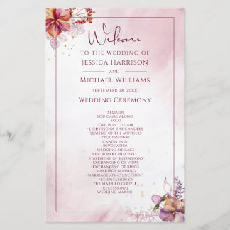 Marsala Rose Gold Watercolor Programme de mariage