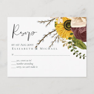Marsala Rose Sonnenblumen Budget billig Hochzeit Postkarte