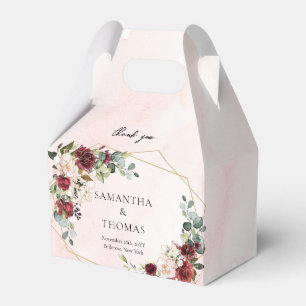 Marsala-Rose Wasserfarben Hochzeit Gold Geschenkschachtel